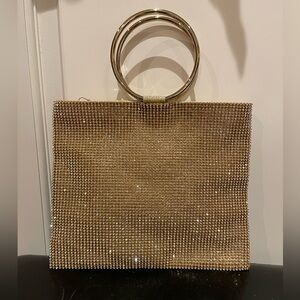 Gold Rhinestone Handbag with Circular Handles